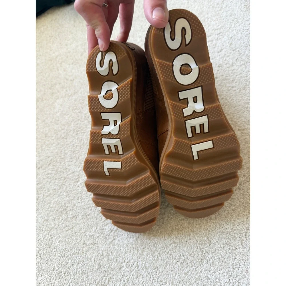 SOREL Joan Rhapsody Chelsea Wedge Boots Velvet Tan‎ Waterproof Leather Womens 9